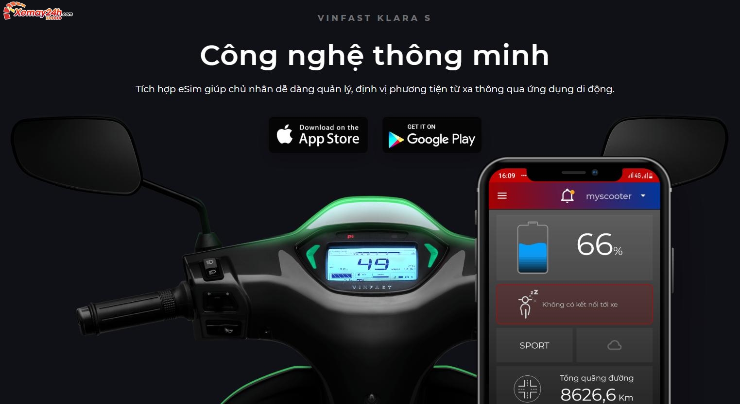 VinFast Klara S có nhiều kết nối thông minh